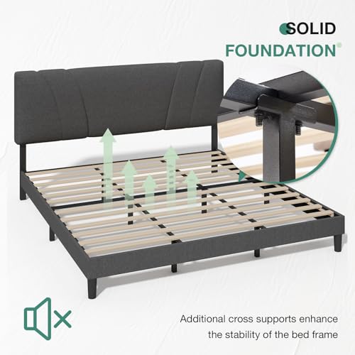 Novilla King Bed Frame and Headboard, Linen Upholstered King Size Bed Frame with Wood Slats Support, No Box Spring Needed, Heavy Duty Feet, Easy Assembly, Grey Novilla
