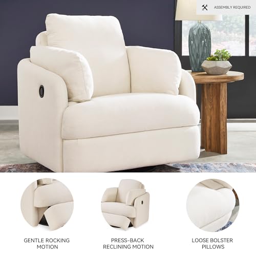 Signature Design by Ashley Modmax Coastal Press-Back Swivel Glider Rocker Recliner with Machine Washable Cover, Hidden Storage Compartments and 2 Bolster Pillows, Beige Signature Design by Ashley