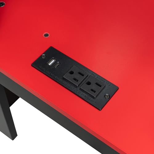 CKLMMC Full Size Gamer Loft Bed with Height-Adjustable Desk,Wardrobe,Ample Storage Space,and RGB Light, Wooden Bunk Bed for Gaming Setup (Red/A1) CKLMMC