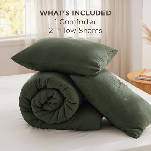 Bedsure Queen Comforter Set Olive Green, Soft Prewashed Queen Size Bedding, Quilted Comforter with Clover Design, Down Alternative Comforter for All Seasons, 3 Pieces Bed Set with 2 Pillow Shams Bedsure