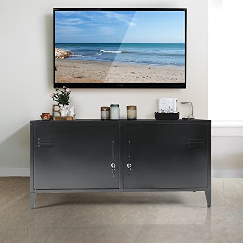 HOPUBUY Metal Storage Cabinet, Black Locker Cabinet with 2 Doors, Steel Storage Cabinet with Removable Shelves for Bedroom Home, Garage, Office HOPUBUY