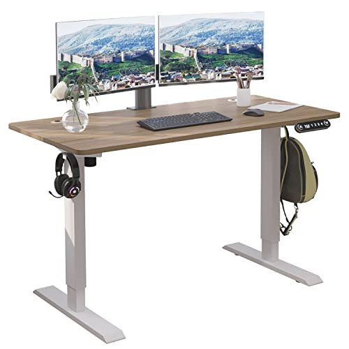 bilbil 63 x 30 Inches Electric Standing Desk, Height Adjustable Sit Stand Table with Splice Board, Stand up Home Office Desk, Black Frame/Black and Rustic Brown Top bilbil
