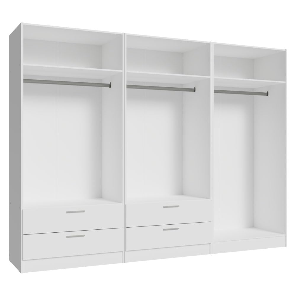 Madesa 6 Doors 4 Drawers Wardrobe Set Armoire Closet Bedroom Storage Cabinet with Shelves and Hanging Space 94" L Wooden Clothing Organizer Unit (White) Madesa