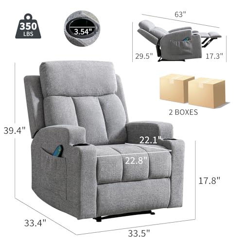 IOMOR 1PCS Fabric Manual Recliner Chair for Adults, Comfy Reclining Chairs with Overstuffed Arm and Back, Single Sofa for Living Room (1, Light Gray)