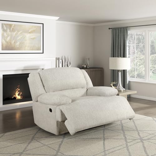 Lexicon Manual Reclining Chair-Textured Microfiber Wall Hugger Recliner, Tab Pull Reclining, Pillow Top Arms, for Living Room/Theater Seating/Apartment, Easy Assembly, Vanilla Beige