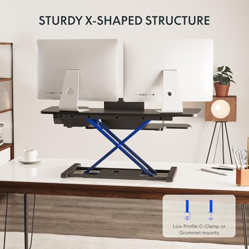 FLEXISPOT 40" Electric Standing Desk Converter, Height Adjustable Riser, Sit to Stand Monitor and Laptop Workstation with Wide Keyboard Tray, Black FLEXISPOT