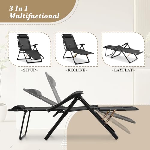 Athena Collection Zero Gravity Outdoor Lounge Chair Recliner, 27" Width Reclining Pool Lounge Lawn Chairs with Headrest and Curved Armrest, Outdoor Chaise for Beach Patio Backyard Outside, Black Athena Collection