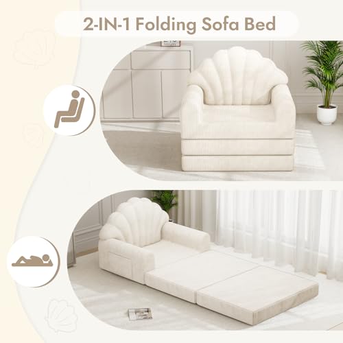 DSNAPE 2-in-1 Folding Sofa Bed with Back Support, 75" D x 34" W Convertible Futon Sleeper Chair for Adult, Fold Out Bean Bag Floor Foam Lounger Couch for Living Room Bedroom Small Space, Beige DSNAPE