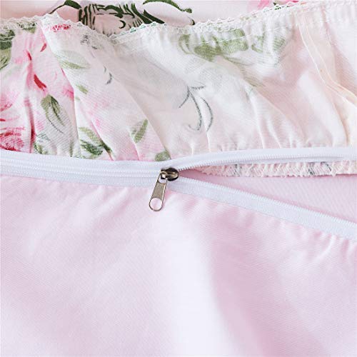 FADFAY Home Textile Pink Rose Floral Print Duvet Cover Bedding Set for Girls 4 Pieces King Size FADFAY