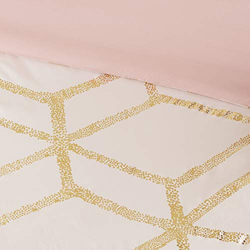 Comfort Spaces Vivian Comforter Set Ultra Soft All Season Lightweight Modern Geometric Glam Metallic Print Bedding, Matching Sham, Decorative Pillow, Full/Queen, Geometric Blush/Gold Comfort Spaces