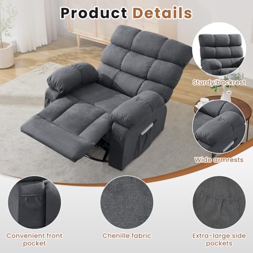 Swivel Rocker Recliner Chair for Adults, 360ยฐ Upholstered Manual Recliners for Small Spaces, Single Seat Glider Reclining Chair with Side Pockets, Ergonomic Reading Chair for Living Room, RV, Bedroom