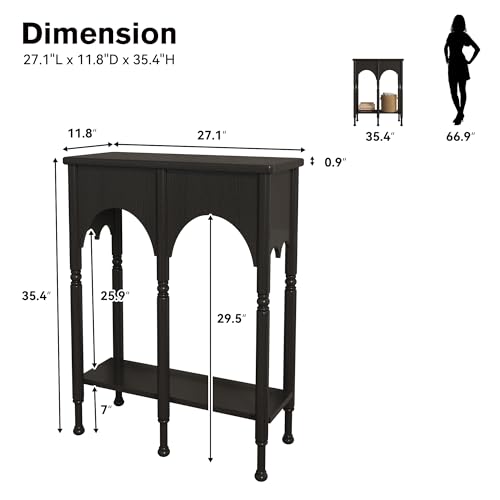Topbele Console Table with Storage Shelf, 28" Small Entryway Table with Roman-Style Legs, Wooden Sofa Table Retro 2-Tier for Living Room, Hallway, Black Topbele