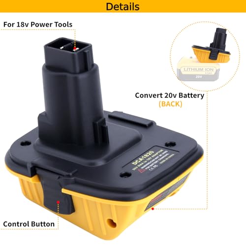 Tulepowceeng 2 Packs DCA1820 Battery Adapter Compatible with Dewalt 18V Tools, Convert Compatible with Dewalt 20V Lithium Batteries DCB203 DCB204 DCB206 to Work with 18V Cordless Power Tools Tulepowceeng