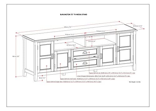 SIMPLIHOME Burlington SOLID WOOD 72 Inch Wide Transitional TV Media Stand in Black for TVs up to 80 Inches, For the Living Room and Entertainment Center SIMPLIHOME
