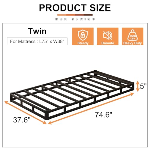 EMODA 5 Inch Twin Box Spring Bed Base, 1500 LBS Heavy Duty Metal Mattress Foundation with Fabric Cover, Easy Assembly EMODA