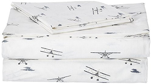 Eddie Bauer - Twin Bed Sheets, Cotton Percale Bedding Set with Matching Pillowcase, Crisp & Cool, Dorm Essentials (Sea Planes Blue) Eddie Bauer