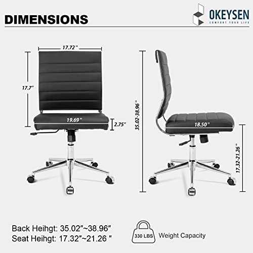 Okeysen Armless Office Desk Chair, Mid Back Ergonomic Swivel Conference Room Chair, Adjustable Height PU Leather Home Desk Chair, Modern Small Rolling Computer Task Chair, Black Okeysen