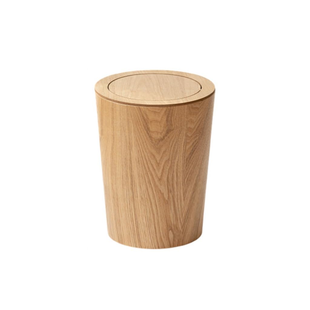 MOOTEK Round Wood Trash Can with Lid, Japanese-Style Natural Wood Garbage Recycling Bin, Wood Waste Bin with Swing Lid, for Bathrooms, Powder Room, Kitchen, Home Office MOOTEK