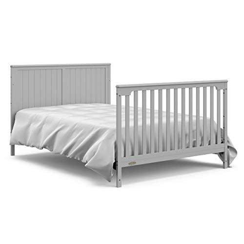Graco Hadley 5-in-1 Convertible Crib & Changer – GREENGUARD Gold Certified, Fits Standard Crib Mattress, Converts to Toddler Bed and Full Bed, 4 Adjustable Mattress Heights (Pebble Gray)