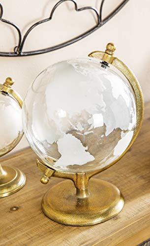 Deco 79 Aluminum Metal Educational/Geographic Earth Globe Decorative World Globe with Flat Base, Desk Globe 9" x 8" x 12", White Deco 79
