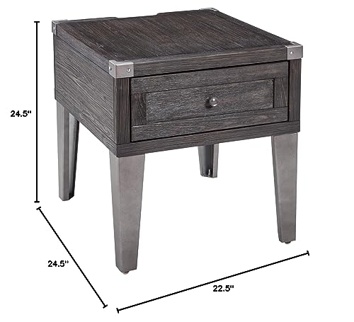 Signature Design by Ashley Todoe Industrial Square End Table with 1 Drawer, 2 Outlets and 2 USB Charging Ports, Dark Gray with Weathered Pine Finish Signature Design by Ashley