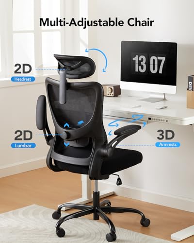 HUANUO Ergonomic Office Chair, High Back Computer Desk Chair with Adjustable Lumbar Support and Headrest, Comfy Gaming Chair with 3D Armrests, Home Office Rolling Chair, Max Load 300 lbs HUANUO