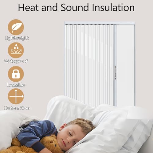 Interior Accordion Folding Door, No Drilling Retractable Sliding Doors with Lock, Customize Room Divider for Bathroom Closet Kitchen Patio, Aluminum Frame and Acrylic Panel CESOFWE