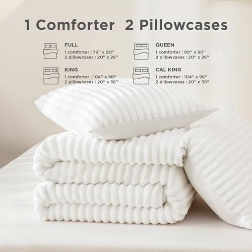 Andency Fluffy Queen Comforter Set, Super Soft White Comforters Queen Size, Winter Warm Fleece Faux Fur Bedding Set, Luxury Plush Fuzzy Bed Set 3 Pieces (1 Shaggy Comforter, 2 Pillowcases) Andency