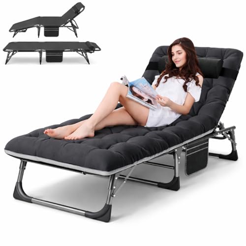 ABORON Heavy Duty Tanning Chair,Outdoor 5-Position Folding Chaise Lounge Chair with Pad,Portable Beach Lounge Chair for Outdoor Sunbathing Patio Pool Lawn Deck Poolside ABORON