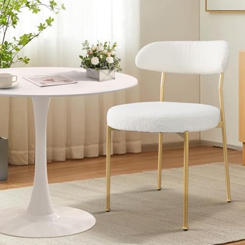 SoarTalent 3-Pieces 31.5" Round Dining Table Set for 2, White Dining Table & Boucle Upholstered Dining Chairs Set of 2 for Kitchen Dining Room Apartment Small Space(White-Gold Leg Chair) SoarTalent