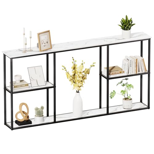 WOHOMO Console Table,Small Modern Entryway Table for Entry,3-Tier Long Sofa Table Behind Couch for Living Room,Entrance,White Marble(63 inch) WOHOMO