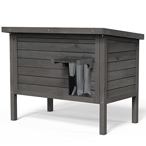 GDLF Outdoor Cat House Feral Cat Enclosure 100% Insulated All-Round Foam Weatherproof Solid Wood Large Size for Multiple Cats 34.5" L*21.5" W*27.2" H GDLF