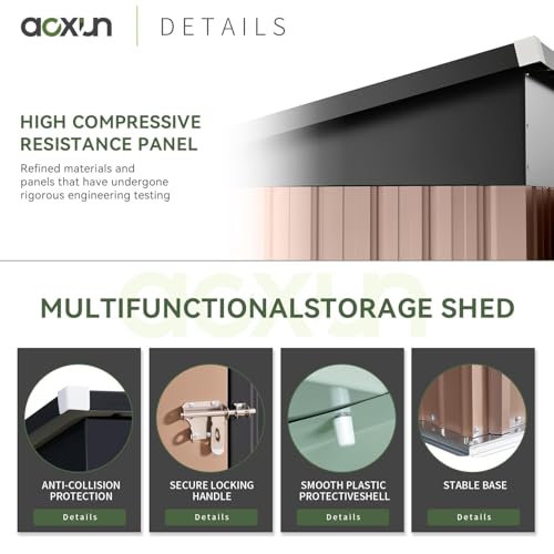 Aoxun 80 CU. FT Outdoor Storage Shed Waterproof Garden Metal Tool Shed, Brown Aoxun