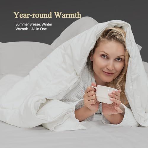 KUSNUG Hotel Luxury Down Fibers Comforter Twin Size - All Season Duvet Insert with Egyptian Cotton Blend Shell, High Fill-Power Hypoallergenic Fluffy Down Feather Fibers Filled, White 68x90 Inch KUSNUG