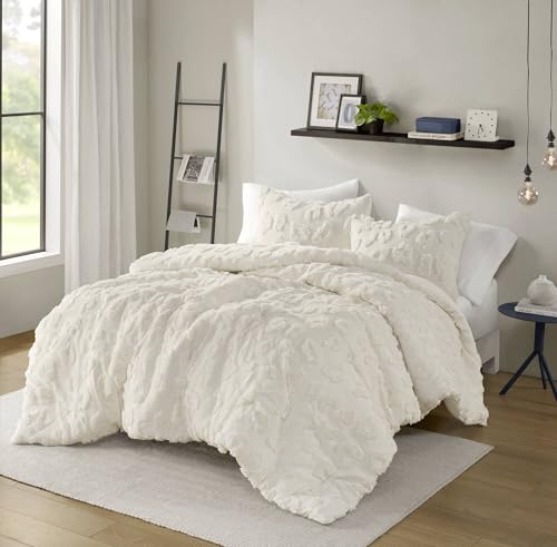 Intelligent Design Queen Comforter Set Chenille Tufted Animal Print Pattern Comforters Queen Size, All Season Fluffy Bedding Soft Microfiber Reverse, Larissa, Full/Queen Off-White 3 Piece Intelligent Design