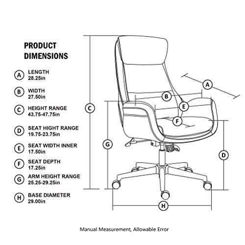 Glitzhome Modern Executive Office Chair, High Back PU Leather Ergonomic Computer Desk Chair, Adjustable Height Swivel Office Task Chair with Lumbar Back Support (Camel) Glitzhome