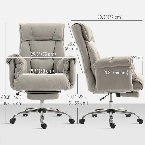 HOMCOM Executive Office Chair Comfy with Foot Rest, Reclining Swivel Computer Desk Chair with High Back, Thick Cushion, Padded Armrest, Adjustable Height, Rolling Wheels, Light Taupe Gray HOMCOM