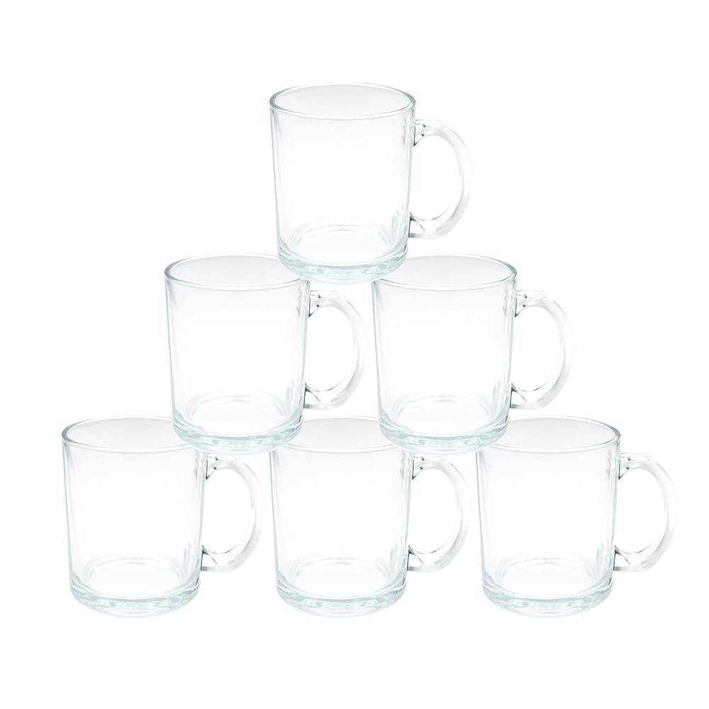 MR.R 11oz Sublimation Blanks Glass Clear Transparent Mug,Coffee Mugs with Handle for Heat Thermal Coating Transfer,Set of 6 MR.R