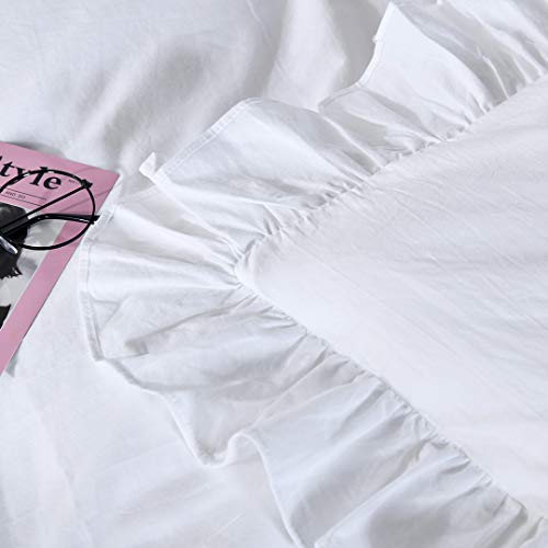 Queen's House White Ruffle Twin Duvet Cover, Washed Cotton Shabby Boho Chic Farmhouse Bedding Comforter Cover 3 Pieces Kids Duvet Quilt Cover Twin Ultra Soft Aesthetic Cute Girls Teen Bedding QSH