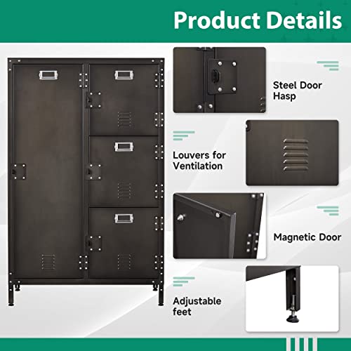 Letaya Metal Locker Storage Cabinet,55" Steel Retro Wardrobe,4 Doors Lockable,Adjustable Feet Organizer Locker for Employees Home Office School Gym (4 Door) Letaya