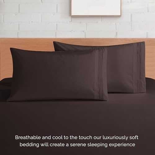 Elegant Comfort Luxury 1500 Premium Hotel Quality Microfiber 4-Piece Sheet Set - Soft, All Around Elastic 18-24 Inches Deep Fitted Sheet - Extra Deep Pocket Sheets, Queen, Chocolate Brown Elegant Comfort