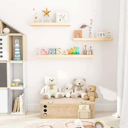 Marsmiles 36 Inch Floating Shelves Wood Unfinished, Natural Wooden Floating Shelves for Wall Set of 2, Solid Wood Wall Mounted Shelves for Bathroom Marsmiles