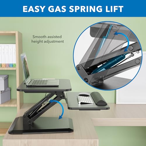 Mount-It! Compact Standing Desk Riser, Height Adjustable Desktop Sit Stand Workstation with Gas Spring, Tabletop Stand Up Desk with Keyboard Tray, Black Mount-It!