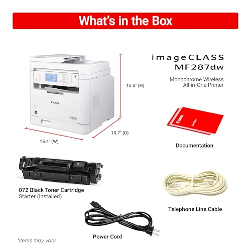 Canon imageCLASS MF287dw - Wireless Monochrome Laser Printer, All-in-One Print, Copy, Scan, Fax with Auto Document Feeder, 1 Year Limited Warranty, White Canon