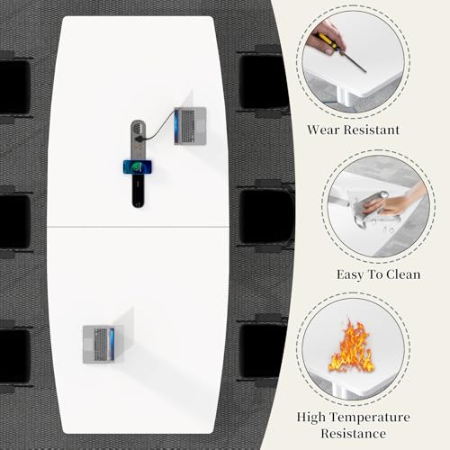 7.5FT Folding Conference Room Table for 6-8 People, 90.6" Meeting Seminar Table with Power Outlets & Cable Grommets Metal Frame for Office Conference, Executive & Collaborative Spaces (1, G, 90.6in) CUFEFi