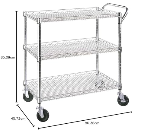 Seville Classics UltraDurable NSF Commercial Heavy Duty Metal Rolling Utility Cart, w/ Steel Shelves, Handle Bar for Restaurant, Garage, Warehouse, Kitchen, Office, Top Shelf (36"W x 18"D) Seville Classics