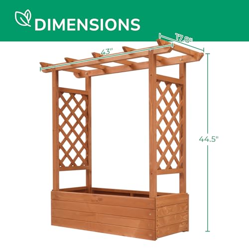Outvita Raised Garden Bed with Trellis, Wood Planter Box with Hanging Roof, Side Trellis and Drainage Holes, Above Ground Elevated Garden Bed for Outdoor Climbing Plants Vegetables Flowers Herbs Outvita