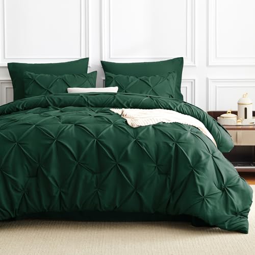 CozyLux Full Size Comforter Sets Emerald Green, 7 Pieces Bed in A Bag Green Comforter Full Size, Pinch Pleat Bedding Sets with All Season Comforter, Sheets, Pillowcases & Shams CozyLux