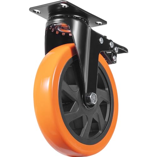VEVOR Caster Wheels, 6-inch Swivel Plate Casters, Set of 4, with Security A/B Locking No Noise PVC Wheels, Heavy Duty 2800 lbs Load Capacity, Non-Marking Wheels for Cart Furniture Workbench VEVOR
