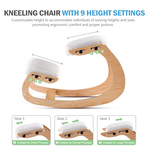 Adjustable Kneeling Chair, Wooden Ergonomic Chair Knee Chair Posture Chair - Improve Your Posture with an Angled Seat for Home,Office (Wood Color+ Pads) MallVitally
